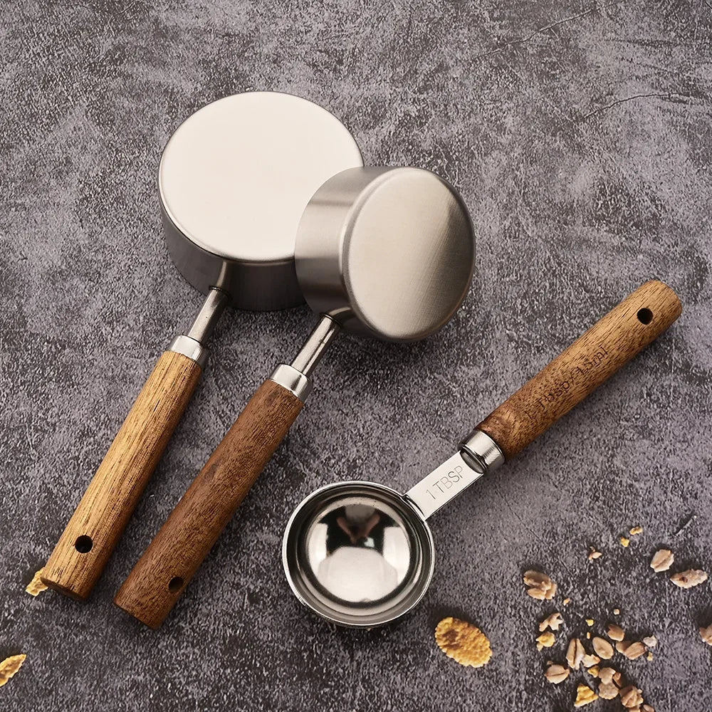 Medidor para Cozinha Ceci Home - Cabo de Madeira e Aço Inoxidável, Alta Resistência