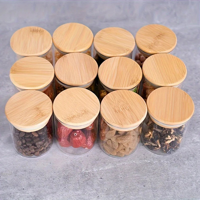 Frasco de Vidro para Especiarias com Tampa de Bambu Hermética Ceci Home 12PÇ