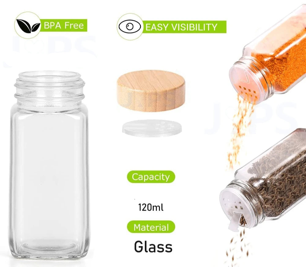 Potes de Vidro para Temperos com Tampa de Bambu