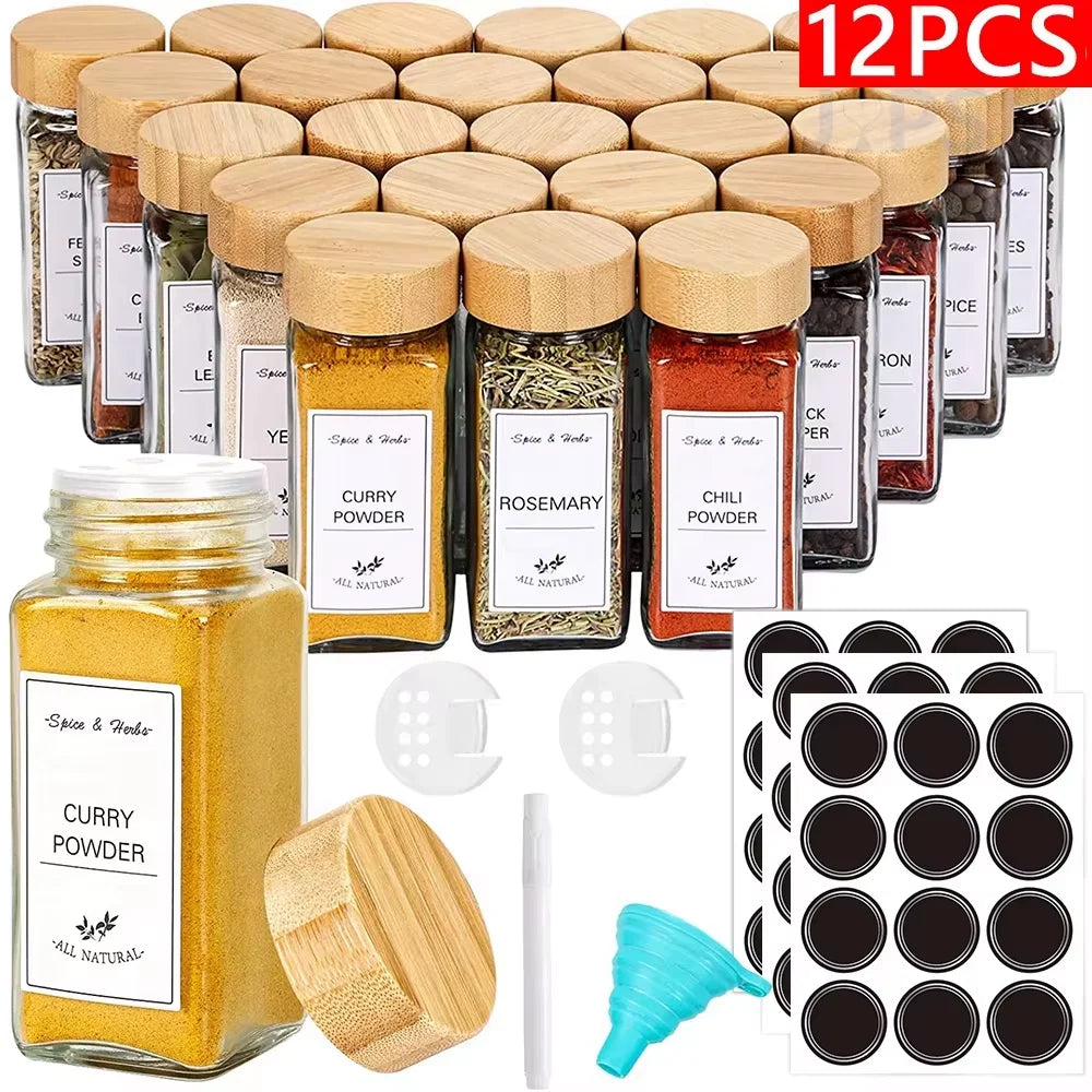 Potes de Vidro para Temperos com Tampa de Bambu