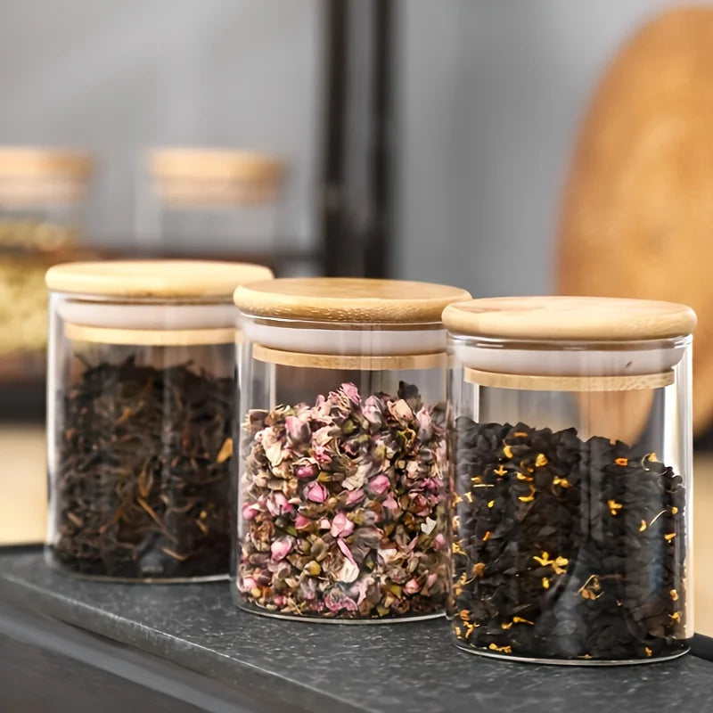 Frasco de Vidro para Especiarias com Tampa de Bambu Hermética Ceci Home 12PÇ
