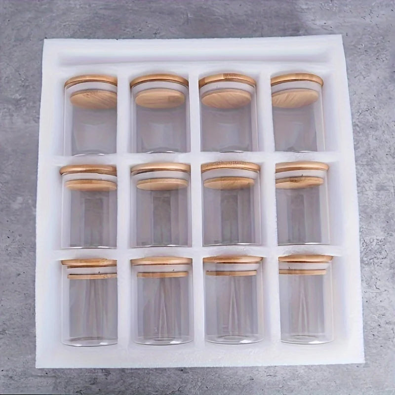 Frasco de Vidro para Especiarias com Tampa de Bambu Hermética Ceci Home 12PÇ