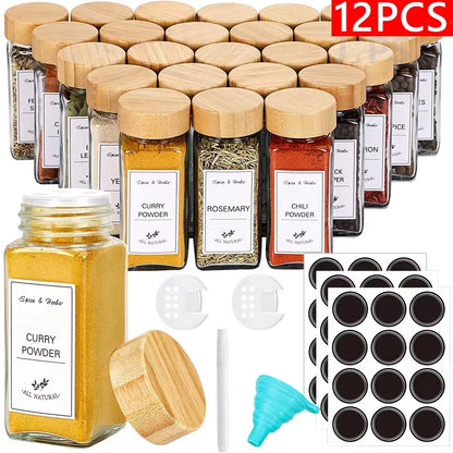 Potes de Vidro para Temperos com Tampa de Bambu